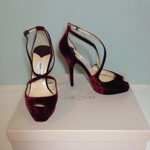 Authentic Jimmy Choo velvet/ leather platform evening heels